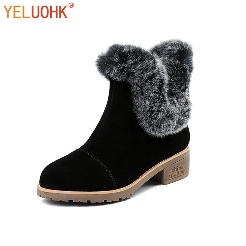 

Natural Suede Ankle Boots For Women Winter Boots Plush Warm Winter Shoes Women Boots Heels High Quality