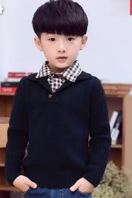 Г. Зимняя детская одежда свитера для мальчиков Повседневный хлопковый вязаный пуловер для маленьких мальчиков, свитера для мальчиков, верхняя одежда для больших детей - Цвет: 002 navy