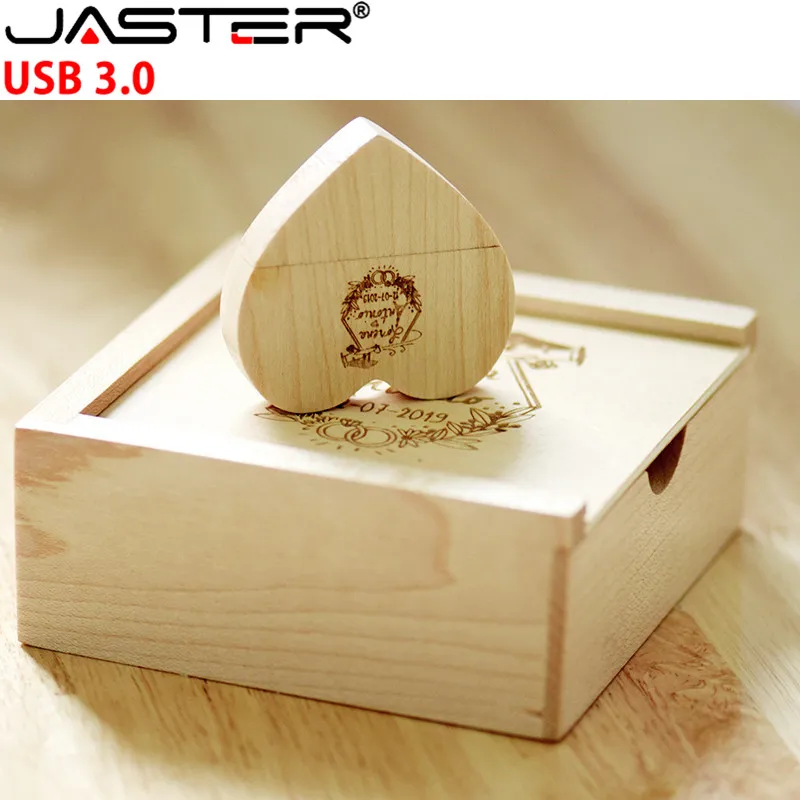 JASTER USB 3.0 wooden Heart-shaped usb+box pendrive 4GB 8GB 16GB 32GB 64GB 128GB usb flash drive External storage memory stick