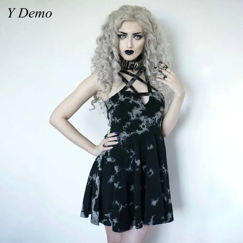 

New Gothic Hollow Out Halter Neck Sleeveless Sexy Women Dress