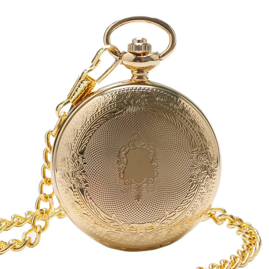 Antique Luxury Golden Mechanical Hand Wind Steampunk Necklace Chain Men Women Roman Number Analog Pocket Watch Relogio Bolso (2)