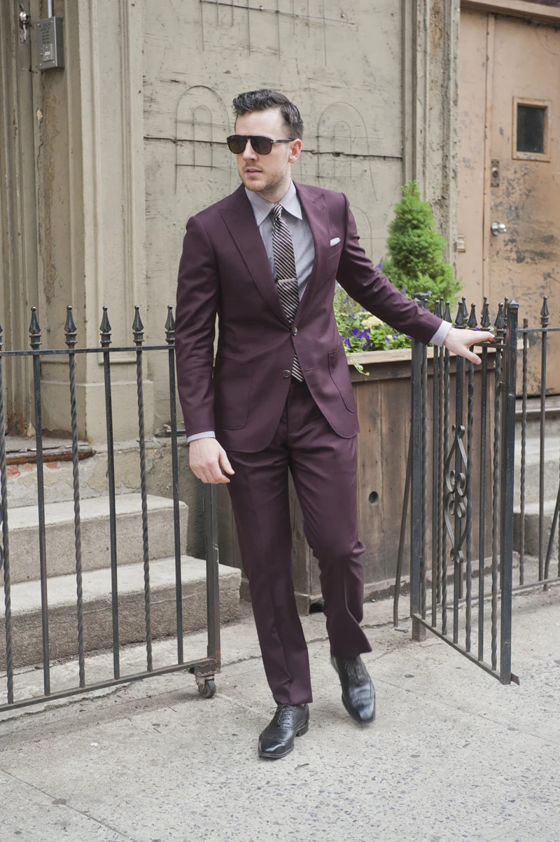 burgundy groom suit