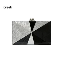 Фирменная Новинка дизайнерская вечерняя сумочка из акрила Повседневная Женская Геометрическая Сумка в стиле петчворк черно-белая вечерняя выпускная клатч Наплечные сумки