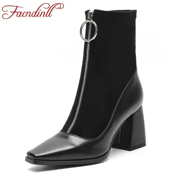 

FACNDINLL shoes women autumn winter ankle boots shoes sexy high heels square toe black zipper woman dress party office shoes
