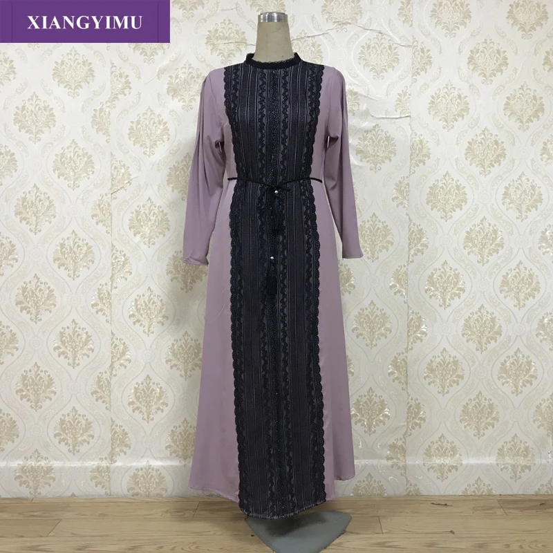 F8868-2 мусульманская абайя модное кружевное платье мусульманская абайя, модное элегантное платье - Цвет: Фиолетовый