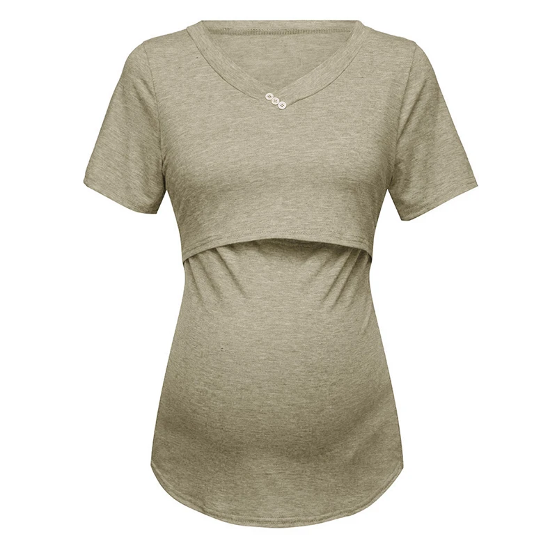 

TELOTUNY Women's pregnant women short-sleeved solid color button V-neck breastfeeding maternity shirt ropa de mujer G0515 20 180