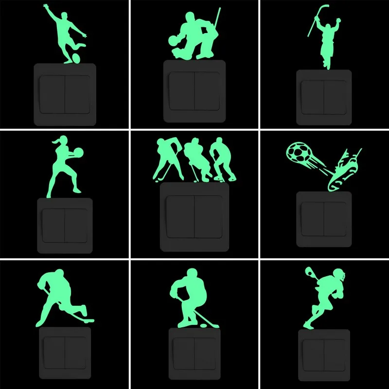 

Sport Player Luminous Switch Sticker Glow in the Dark Wall Sticker DIY Home Decor Rugby/Ice Hockey/Lacrosse/Basketball/Ball Kick