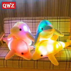 QWZ 45 см красочные светодио дный светодиодные подушки детские милый дельфин мягкие плюшевые игрушки куклы для девочек Рождество подарки на