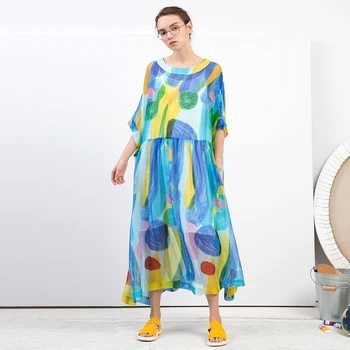 

IRINAW038 new arrival summer 2018 women loose long original printed silk dress