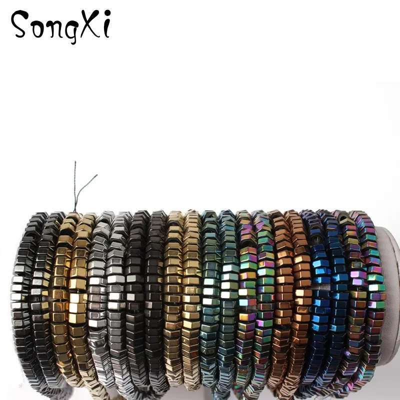 

Natural Plating Cylinder Hematite Spacer Flat Loose Hexagon Stone Beads For Jewelry Making DIY Necklace Bracelet 6*2mm 15''