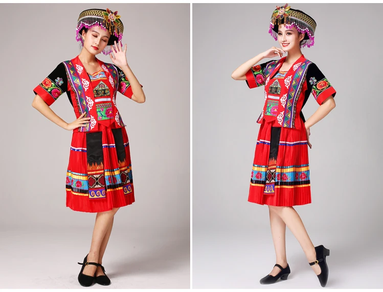 Китайский национальный, этнический стиль Одежда для танцев Одежда хмонг Мяо национальная традиционная для девочки, платье для сцены платье для Сценические костюмы для певцов