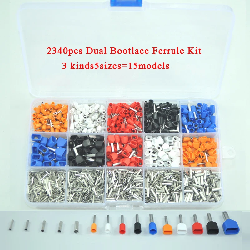 

2340pcs Dual Bootlace Ferrule Kit Electrical Crimp Crimper cord wire end terminal block Cars Insulated Ferrules Crimps