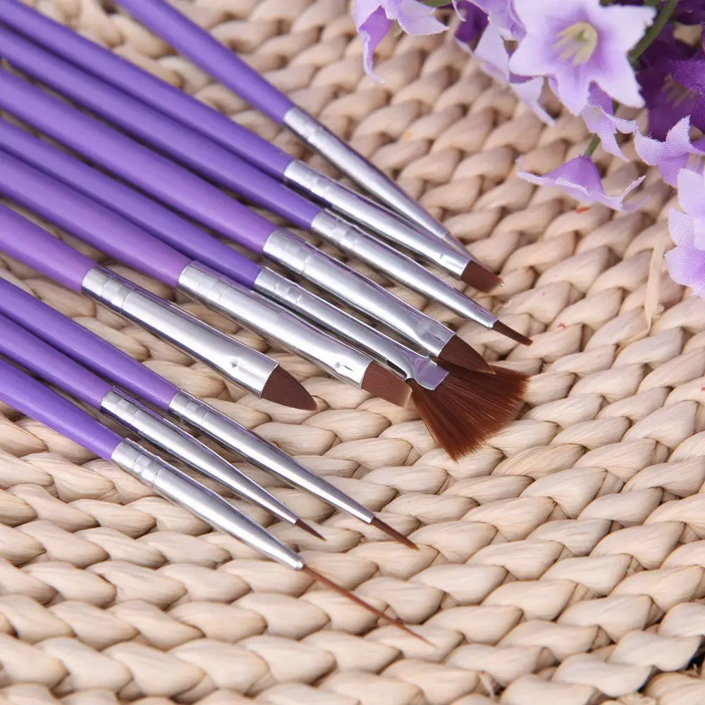 Дизайн ногтей Живопись Инструмент перо набор кистей для полировки DIY Профессиональный фиолетовый(19 шт