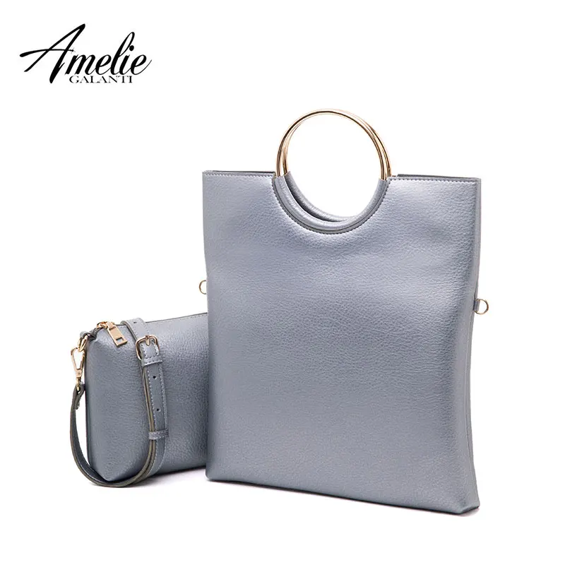 

AMELIE GALANTI Women handbag composite bag fold over top handle metal circle fashion solid middle size bag
