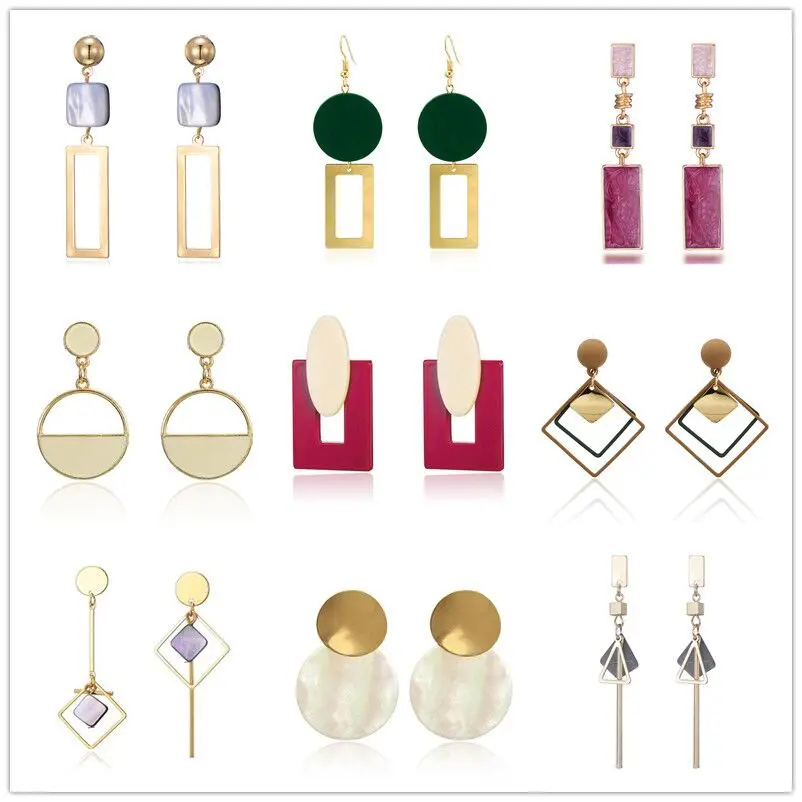 

Korean Style Asymmetrical Earrings Geometric Drop Earrings Rhinestone Circle Acrylic Shell Earrings Temperament Earring jewelry