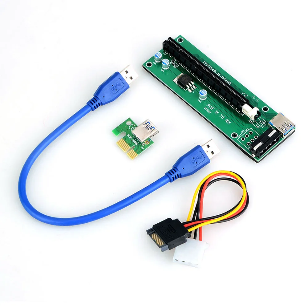 

PCIE PCI-E PCI Express Riser Card 1x to 16x USB 3.0 Data Cable SATA to 4Pin IDE Molex Power Supply for BTC Miner Machine T2