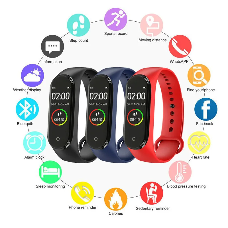 

New Outdoor Fitness Bracelet Blood Pressure IPS Screen Heart Rate Monitor Life Waterproof Bluetooth Smart Bracelet Multifunction