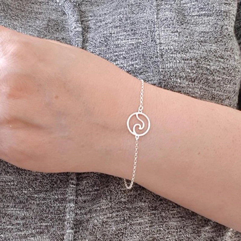 

Stainless Steel Chain Women Circle Bracelet Silver Color Minimalist Wave Bracelets Femme Fashion Beach Jewelry Friendship Gift