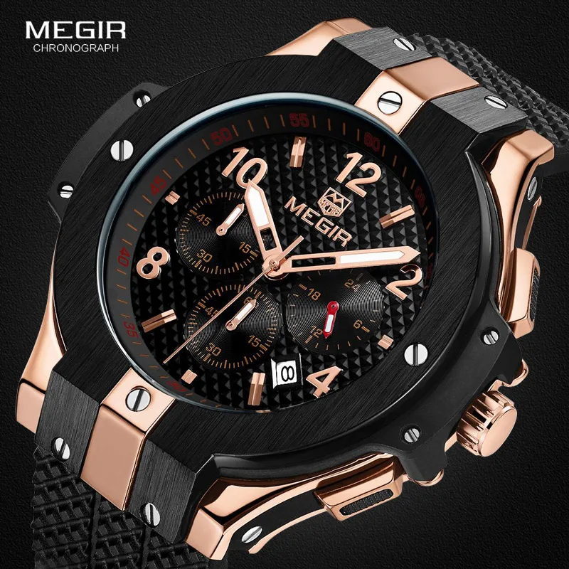 Online MEGIR Chronograph Sport Uhr Männer Kreative Große Zifferblatt Armee Military Quarz Uhren Uhr Männer Armbanduhr Stunde Relogio Masculino