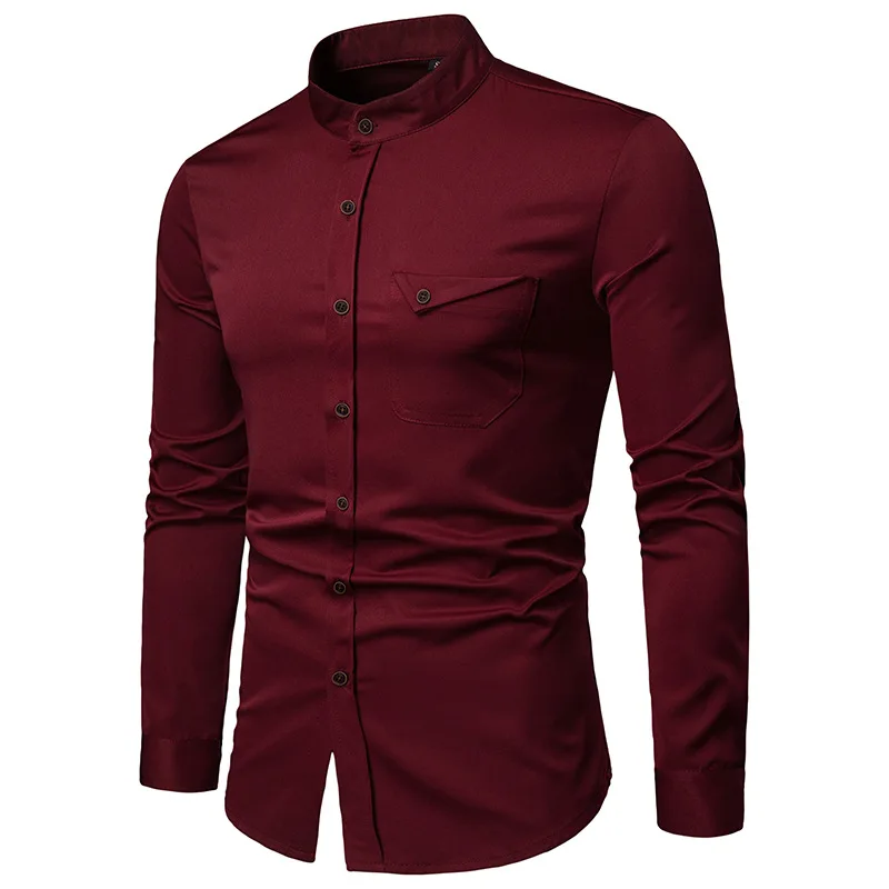 Mandarin Mens Solid Collar Shirt 2021 