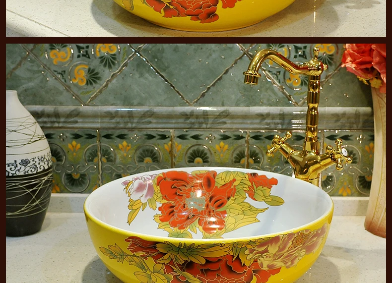 Europe Style Handmade Porcelain wash basin Countertop Lavabo Round Sink Bathroom Basin (2)