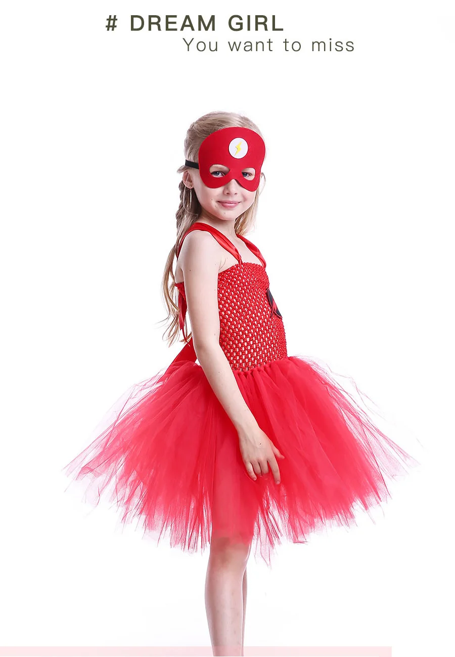 Girl Flash Inspired Superhero Tutu Dress Costume with Mask Kids Birthday Party Halloween Purim Clothing Cosplay Photo Props Dress (6)
