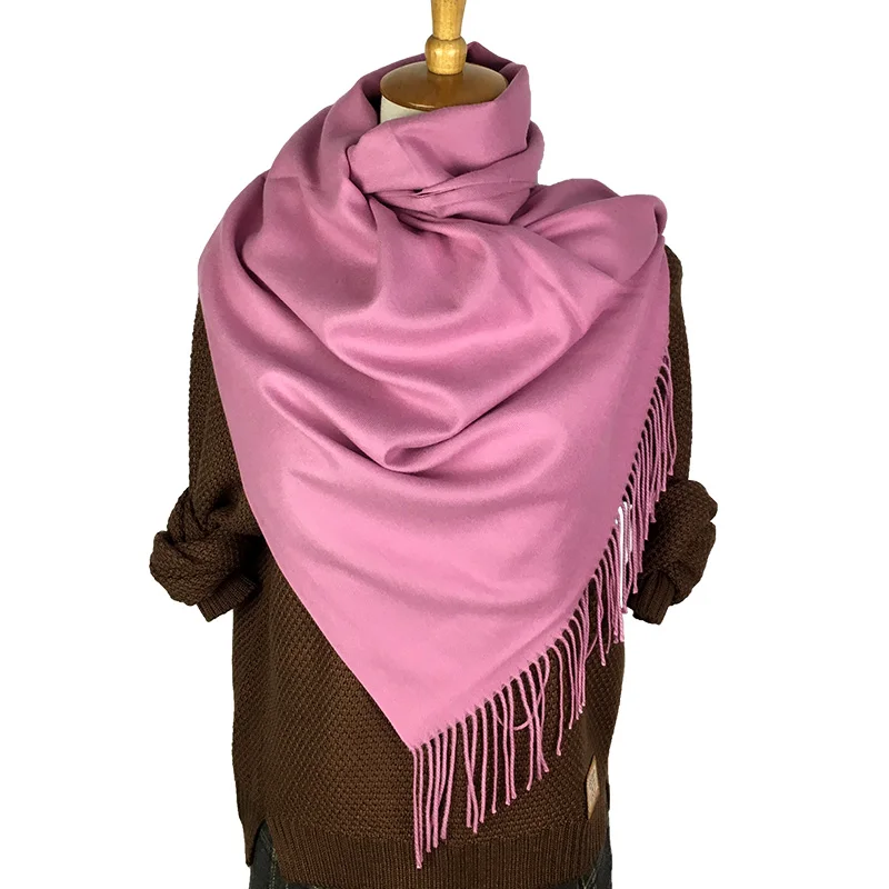 ALEUALUU, Пашмина, однотонный шарф для женщин, зимний, идеальное качество, мягкий шарф, женский, длинный, толстый, шерстяной, шаль, кашемир, модный - Цвет: Бледный розовато-серый