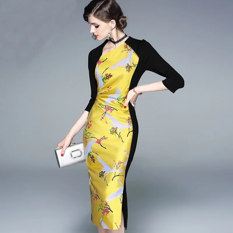 yellow chinese dress