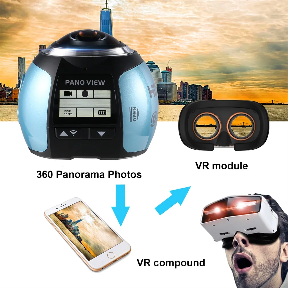 360 градусов Wi-Fi 2448P 30FPS 16M пленочная камера для Очки виртуальной реальности VR экшн-Спорт для активного отдыха камера автомобильный видеорегистратор