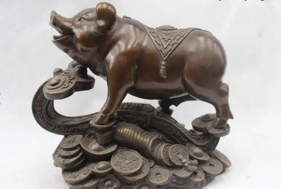 8" Chinese Folk Feng Shui Copper Lifelike drawing Pig Statuestatue AliExpress