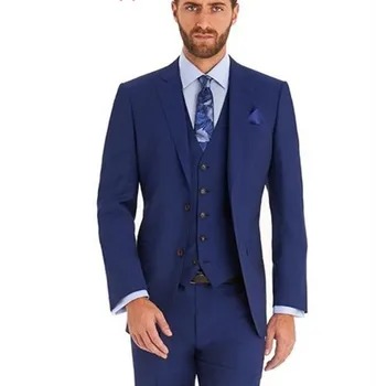 

(Jacket + pants + vest) Navy blue men's self-cultivation swallowtail three-piece suit wedding men's host Tuxedo New Lang groomsm