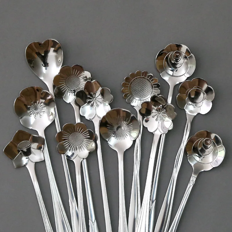 2019 New Stainless Steel Flowers Spoon Dessert Spoon Coffee Drink