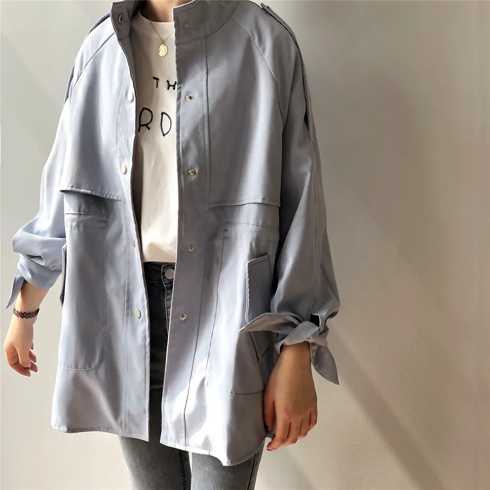 Vintage Autumn trench Coat 2019 Korean Style  Single Breasted Mid-long Trench Coat Mujer Loose large size Windbreak Outwear 0241 (9)