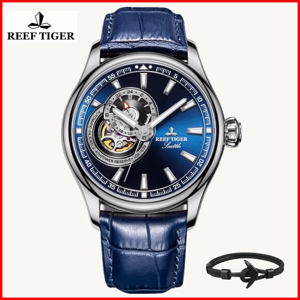 

2019 Reef Tiger/RT Luxury Brand Causal Watch Men Sport Genuine Leather Tourbillon Quartz Analog Fashion Waterproof Wrist Watches