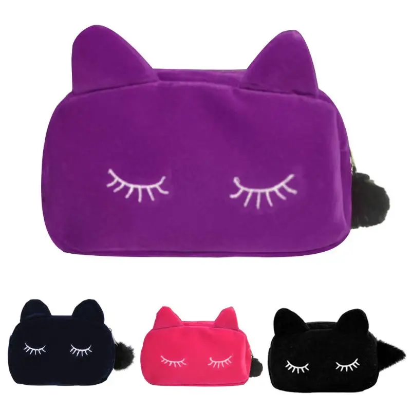 

1pc Beauty Cute Cat Makeup Bag Case Organizer Zipper Handbag Coin Purse Travel Toiletry Cosmetic Brushes Tools Storage