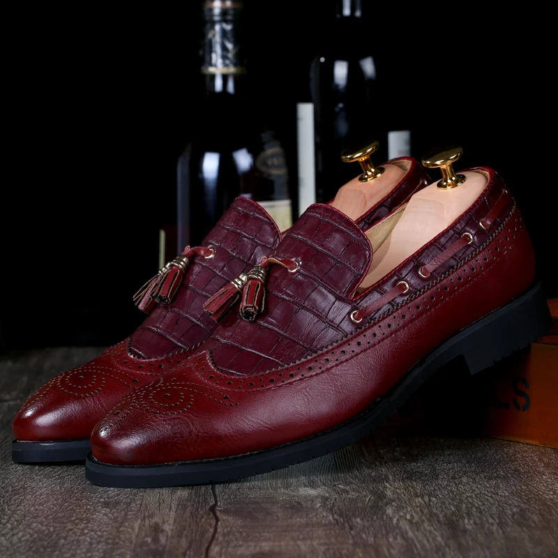En Gland D'affaires De Black Male K3 Robe Cuir Plat Confort Chaussures Hommes Marque Mariage Rétro Luxe brown red Casual Parti Mocassins fpgwgYxtq