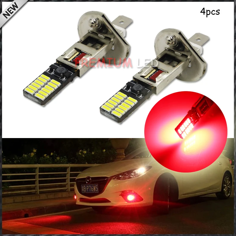 

4pcs New Style Bright Red 24-SMD-4014 H1 LED Replacement Bulbs For Car Fog Lights, Daytime Running Lights, DRL Lamps