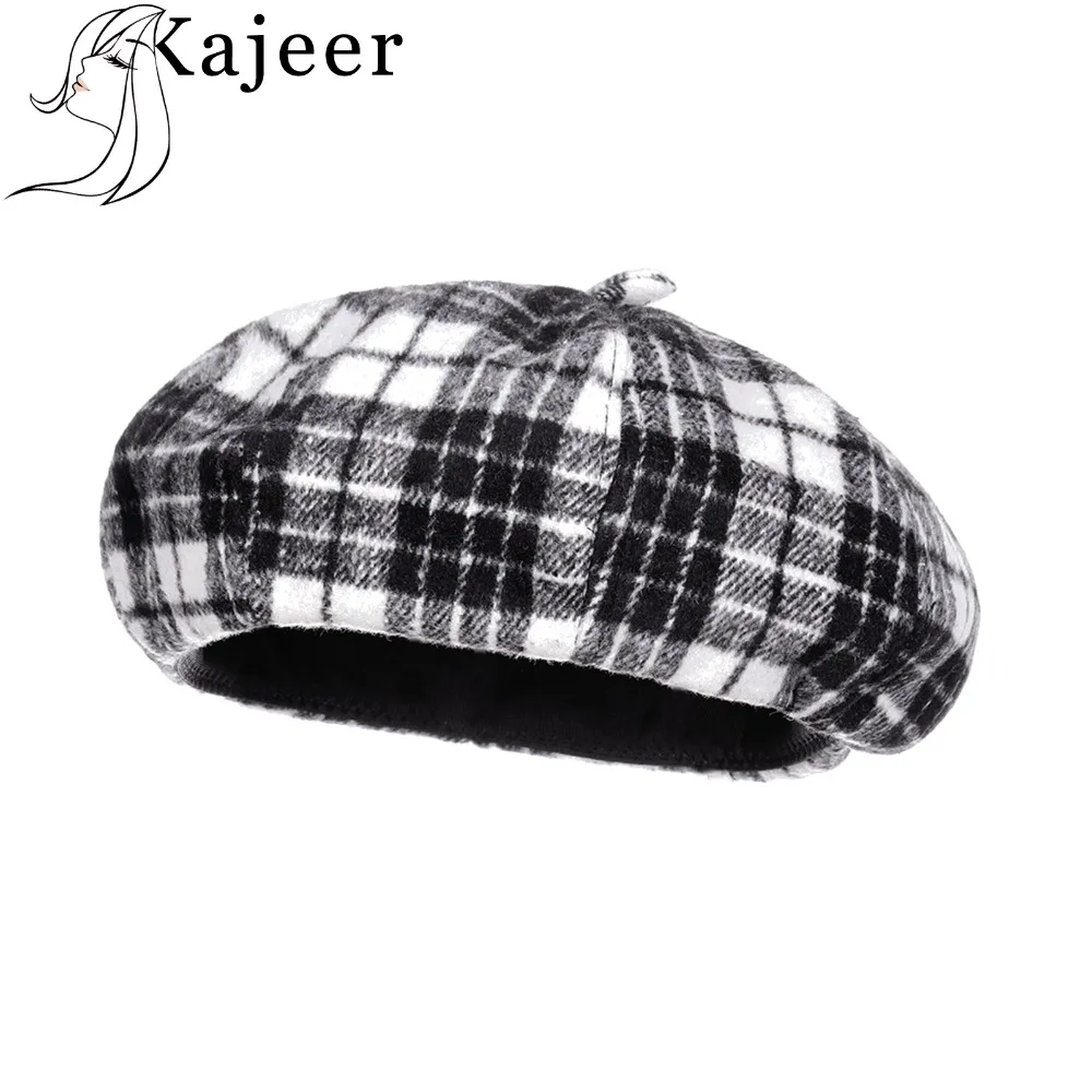 

Kajeer Women Wool Beret Fashion Cotton British Style Lattice Winter Hats For Women Flat Cap Girl Felt Berets Multicolor Painter