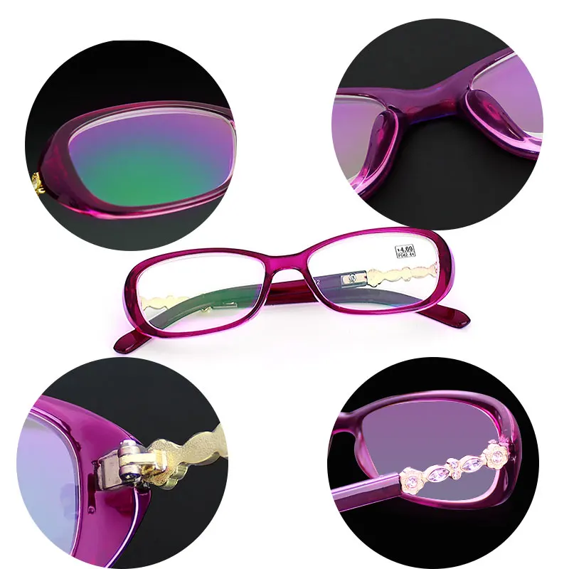 Для женщин Стразы чтения очки для зрения, прижимная планка Oculos de Grau Feminino класса люкс для очков+ 100 125 150 175 200 225 250 275 300 350 400