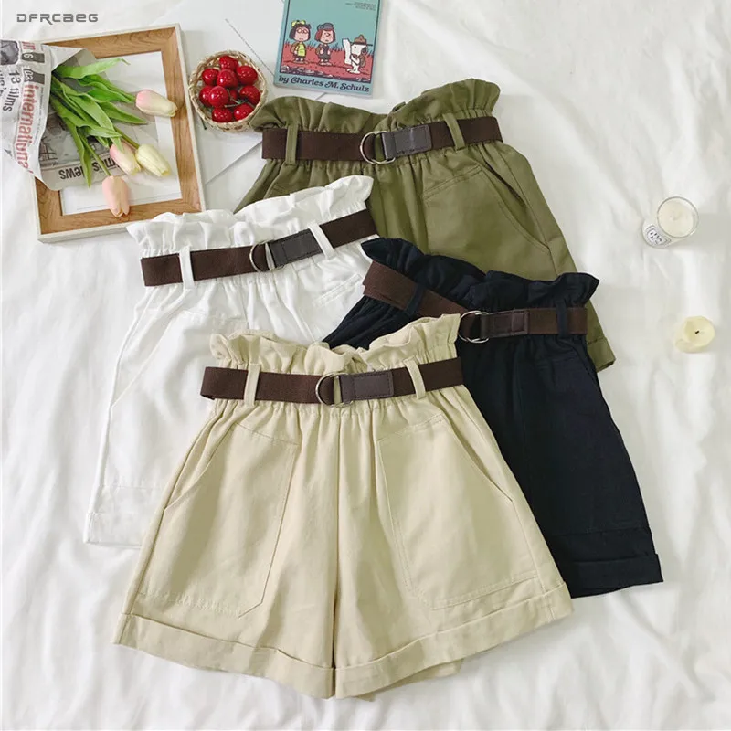 

4 Colors Elastic Waist Summer Women Shorts With Belt 2019 Fashion High Waist Casual Work Short Trousers Femme Army Green