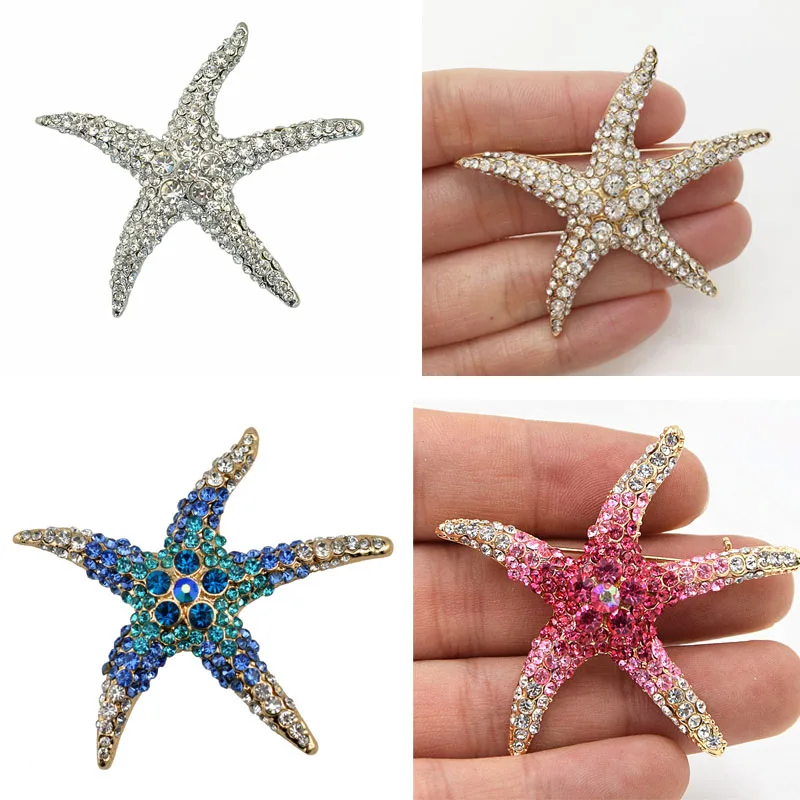 High Quality Stunning Diamante Big Starfish Brooch Pins Lady Party