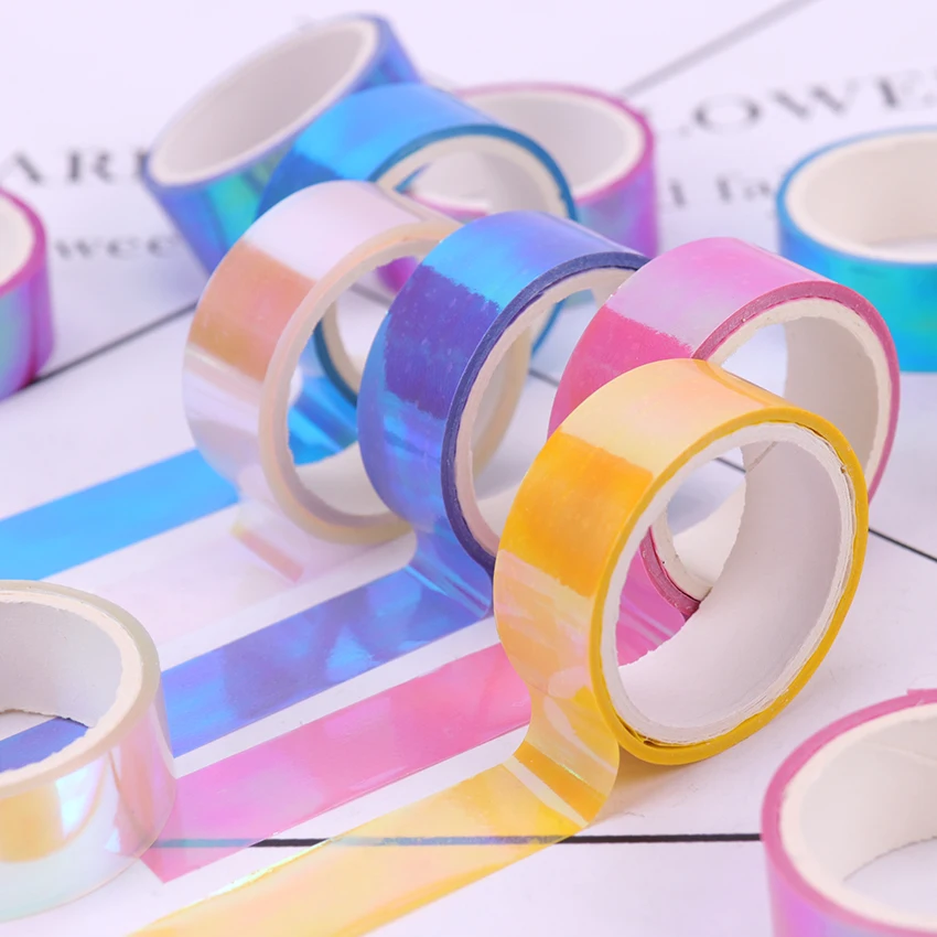 Rainbow Holographic Colored Masking Tape Laser Glitter Washi Tape  Decorative Adhesive Masking Scrapbooking Album Stationery Tape - AliExpress