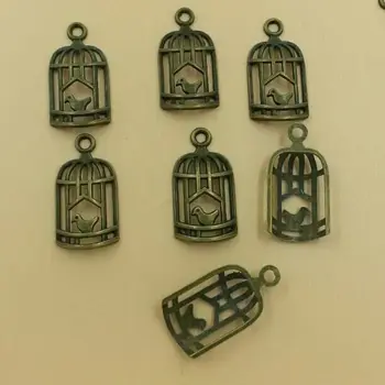 

Vintage Antique Bronze Birdcage Decoration Charms Metal bird cage Pendant 14*20mm 30pcs/lot (T278) 2015 New Free Shipping