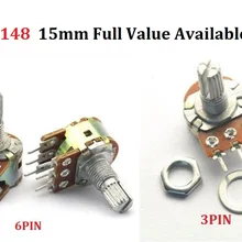 5 шт. WH148 B1K B2K B5K B10K B20K B50K B100K B250K B500K B1M 3Pin 6pin 15 мм вал двухканальный усилитель мощности стерео потенциометр 1 K, 2K 5K 10K