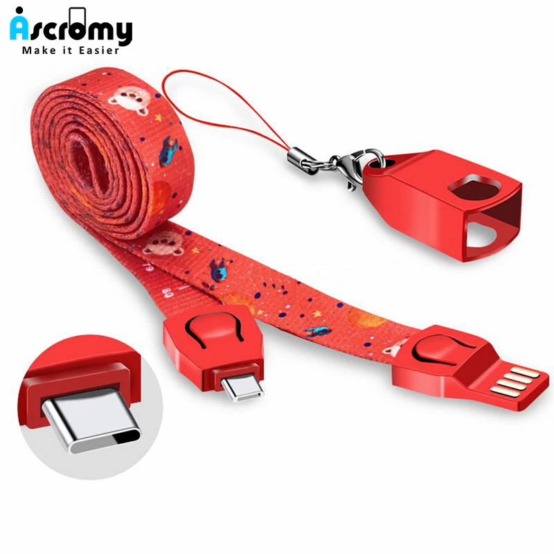 

Ascromy USB Data Charging Cable Phone Lanyard Neck Hand Wrist Strap Charger Cabo For iPhone USB C Android Cell Phone Accessories