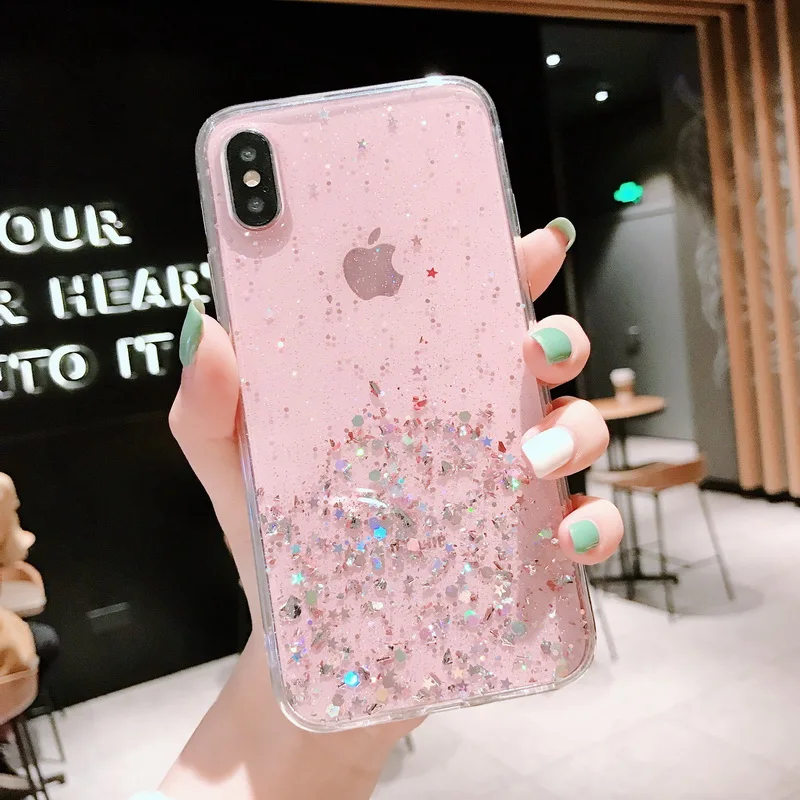 

Soft Clear Case For iPhone Xs Max XR X 8 Plus 7 6 Star Glitter Bling Cover Cases