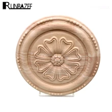 RUNBAZEF Wood Carving Circular Appliques for Furniture Cabinet Unpainted Wooden Mouldings Decal Home Decor Decorative Figurine