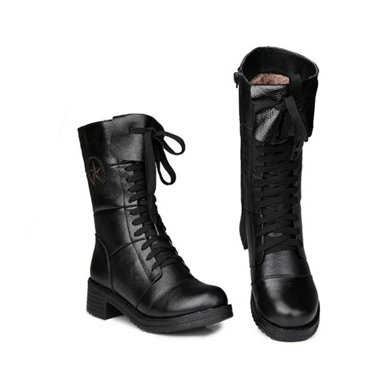 Najtaniej Jesień zima 2019 styl angielski kobiety skórzane buty oryginalne skórzane buty do kostek buty damskie Shoelace połowy łydki buty motocyklowe