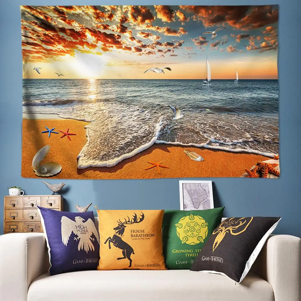 

Golden Beach Sea Scenery 3D Tapestry Large Wall Tapestry Psychedelic Wall Hanging tapiz pared tela Boho Home Decor 78*118inch