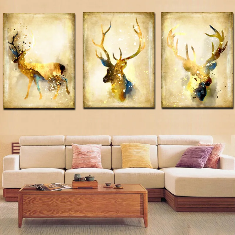 Triptych Nordic Abstract Artistic Deer Elk Canvas Painting Giclee Animal Art Print Paintings Poster Wall Picture For Living Room (2)